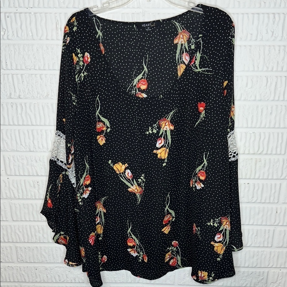 HeartSoul Black Floral Blouse with Lace Accents
